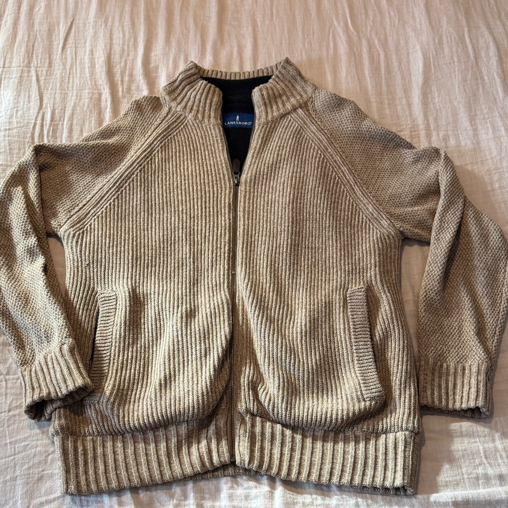 Men's Classic Tan Zip-Up Sweater